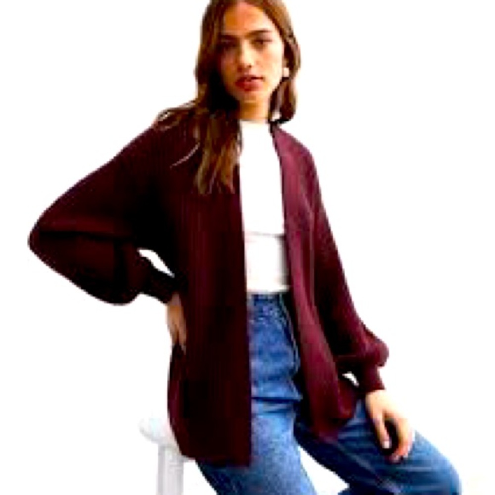 Burgundy Cardigan. Beautiful color. Relaxed fit XS but runs a little big.